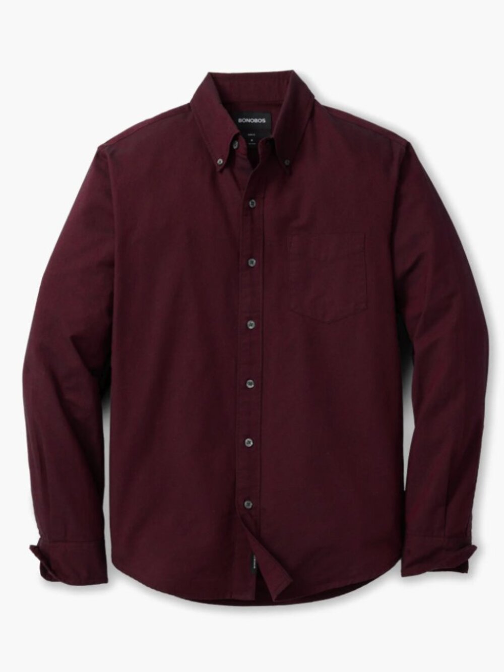 Bonobos Stretch Oxford Button Down Shirt in Solid Oxford Red Burgundy Sz Large